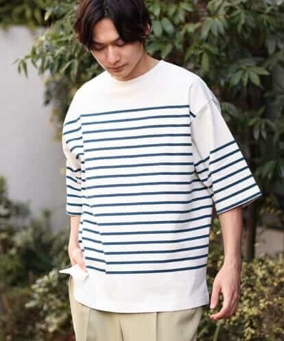 KHKGS23044 a.v.v MEN パネルボーダーワイドシルエット五分袖カットソー
