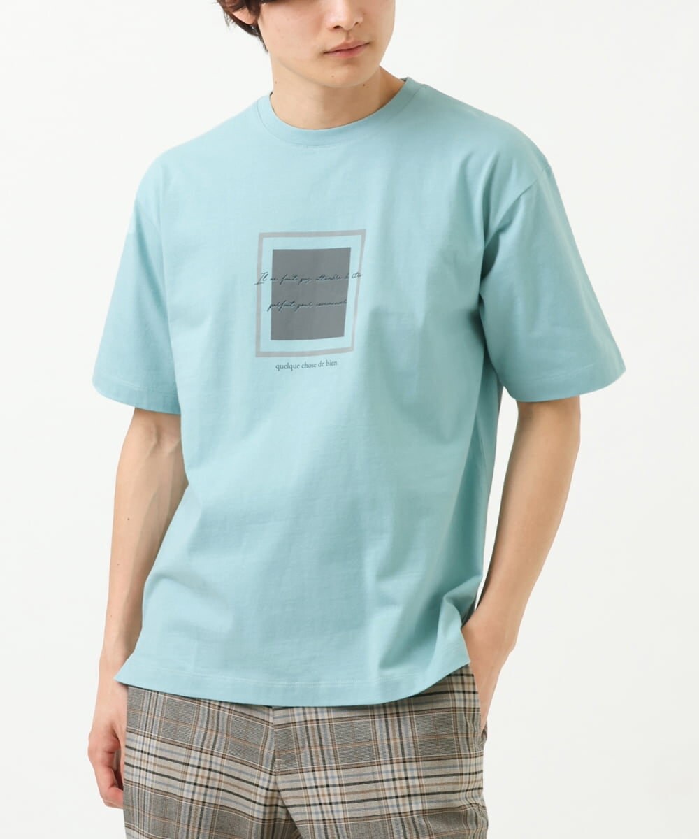 KHKGS25034 a.v.v MEN(アー・ヴェ・ヴェ) スクエアプリントTシャツ グリーン