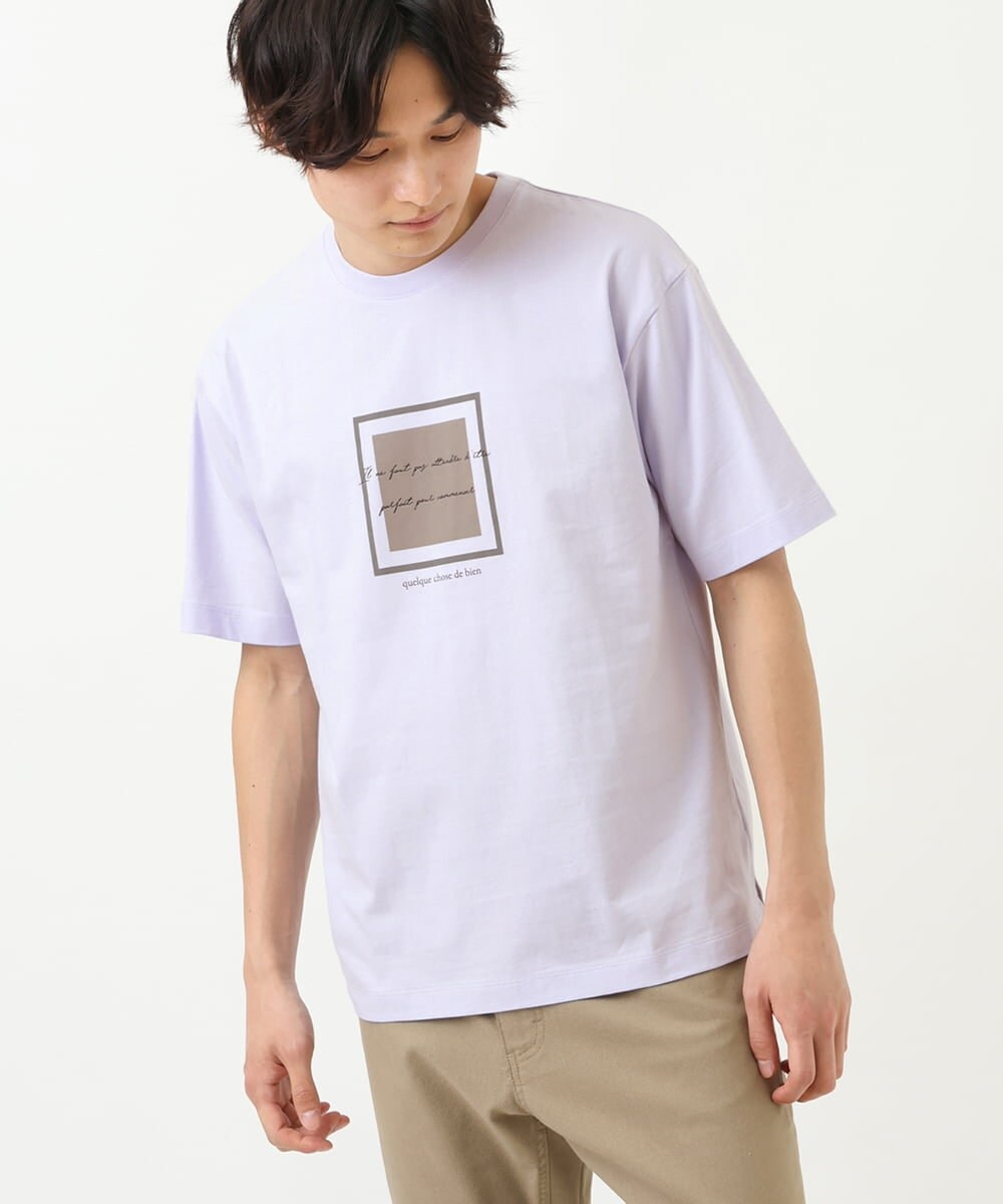 KHKGS25034 a.v.v MEN(アー・ヴェ・ヴェ) スクエアプリントTシャツ ラベンダー