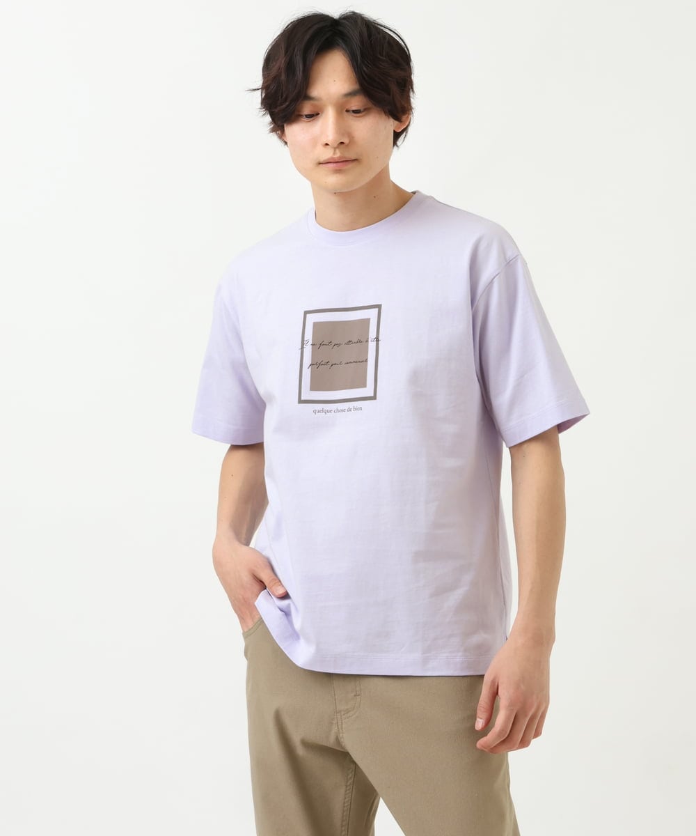 KHKGS25034 a.v.v MEN(アー・ヴェ・ヴェ) スクエアプリントTシャツ ラベンダー