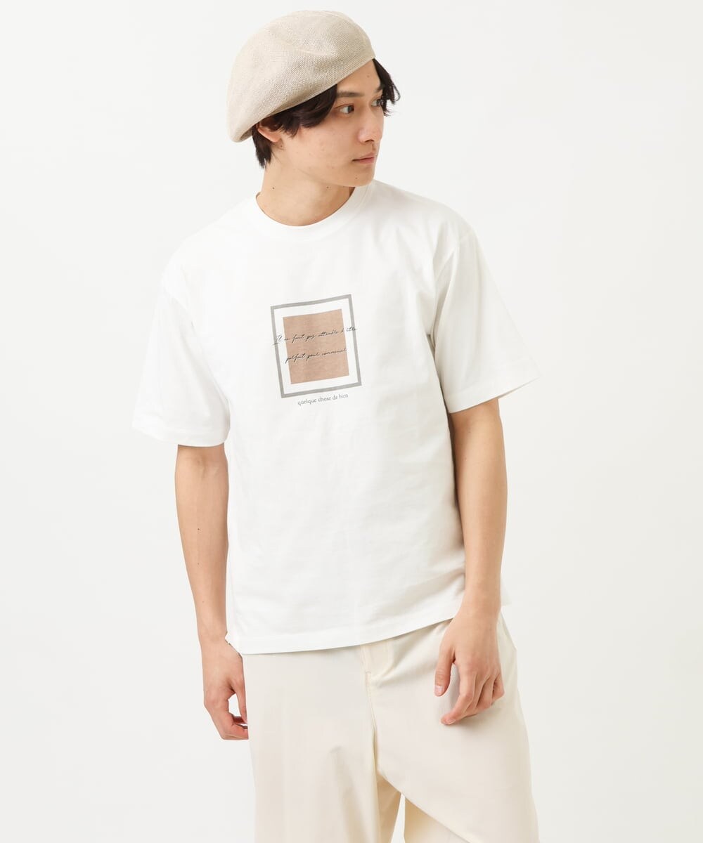 KHKGS25034 a.v.v MEN(アー・ヴェ・ヴェ) スクエアプリントTシャツ ラベンダー