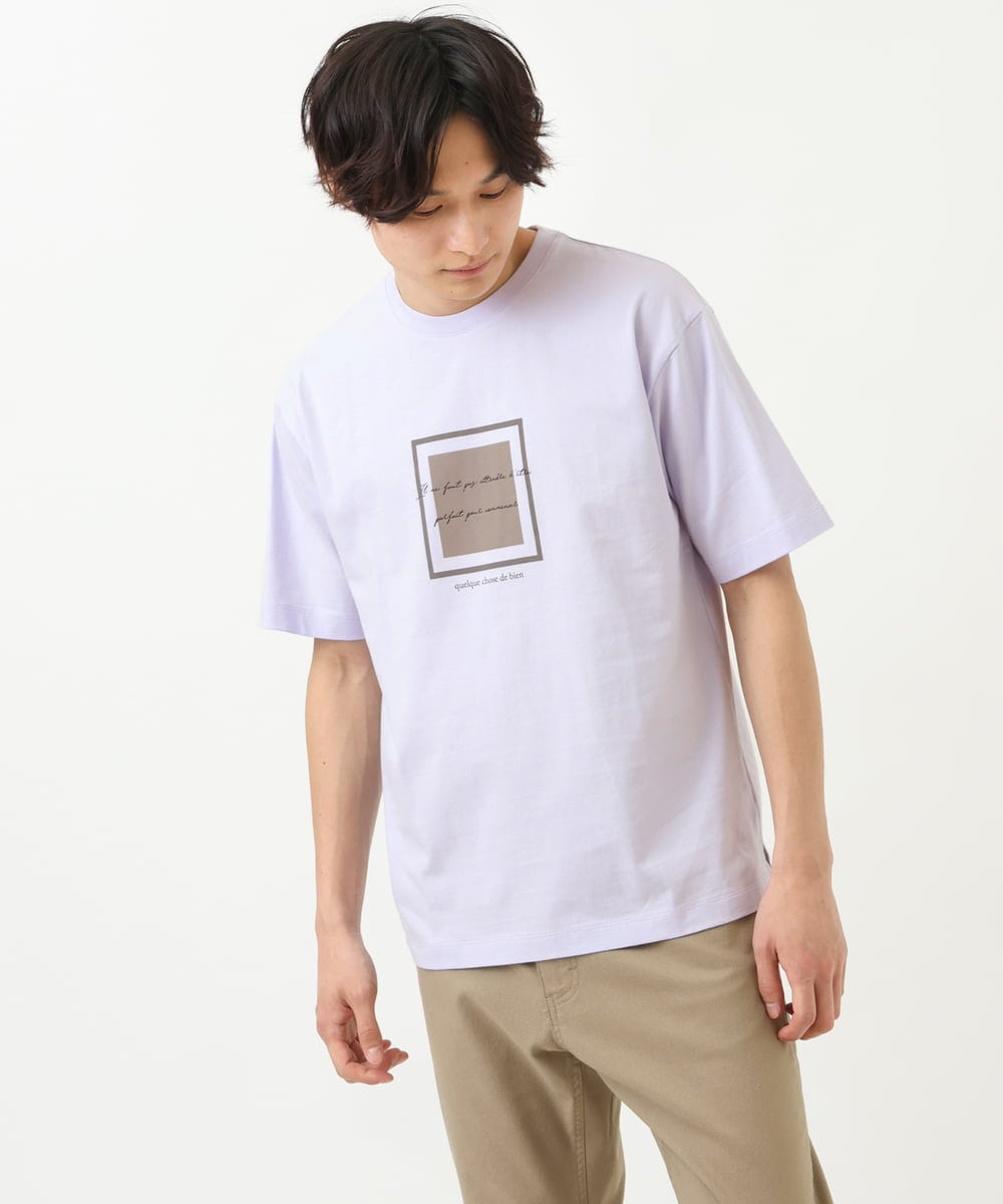 KHKGS25034 a.v.v MEN(アー・ヴェ・ヴェ) スクエアプリントTシャツ ラベンダー