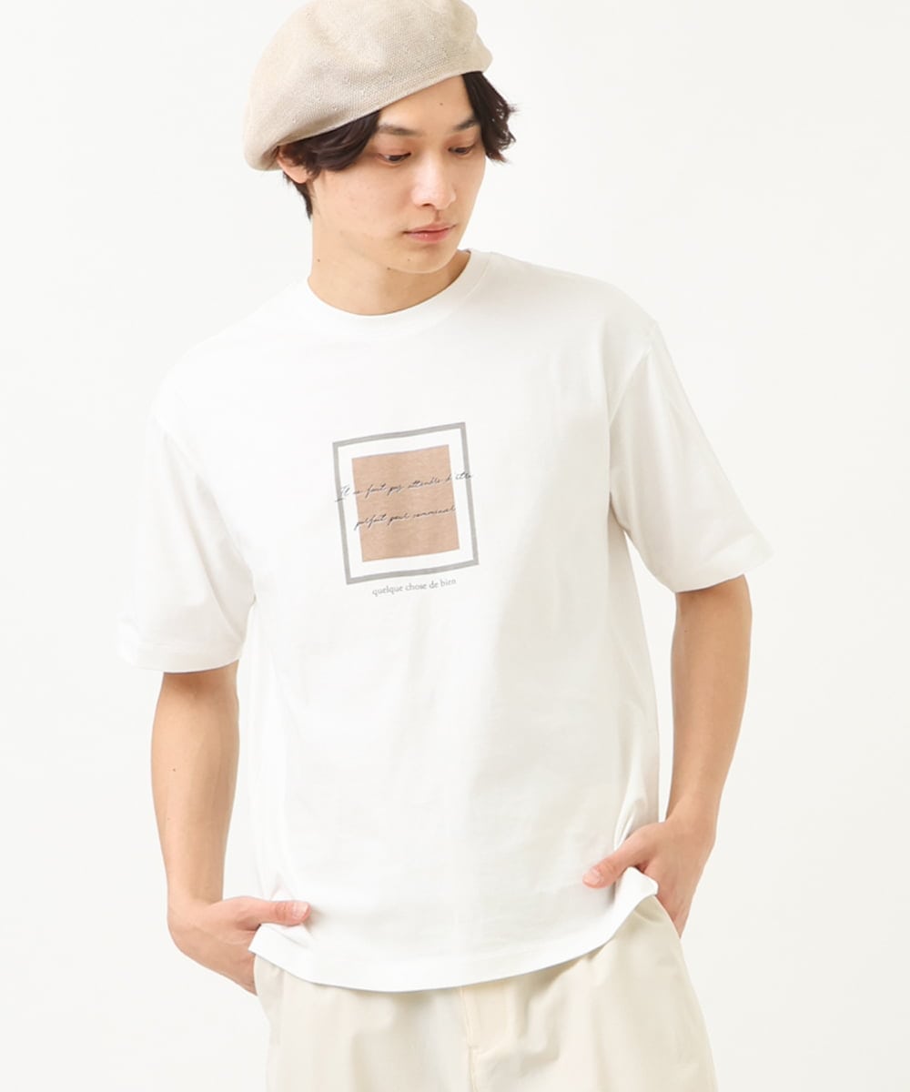 KHKGS25034 a.v.v MEN(アー・ヴェ・ヴェ) スクエアプリントTシャツ ホワイト