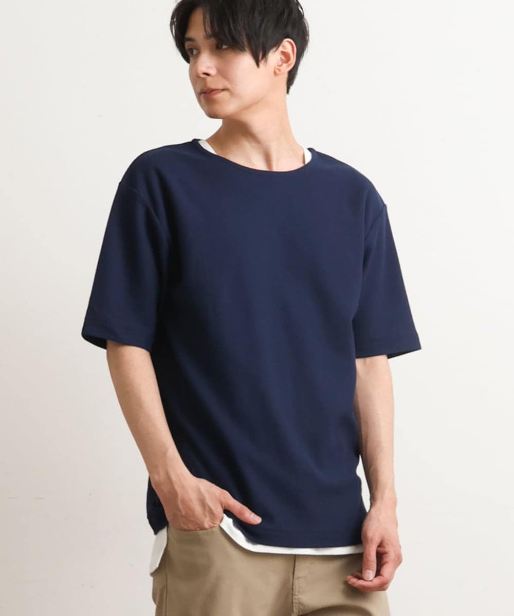 KHKGS35044 a.v.v MEN(アー・ヴェ・ヴェ) 【S-XXL/2SET】ハニカムダブルフェイスカットソー（タンクトップ付） ネイビー