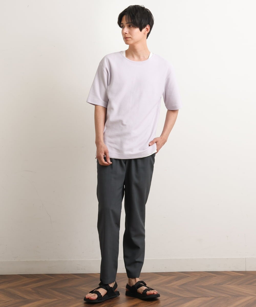 KHKGS35044 a.v.v MEN(アー・ヴェ・ヴェ) 【S-XXL/2SET】ハニカムダブルフェイスカットソー（タンクトップ付） ネイビー