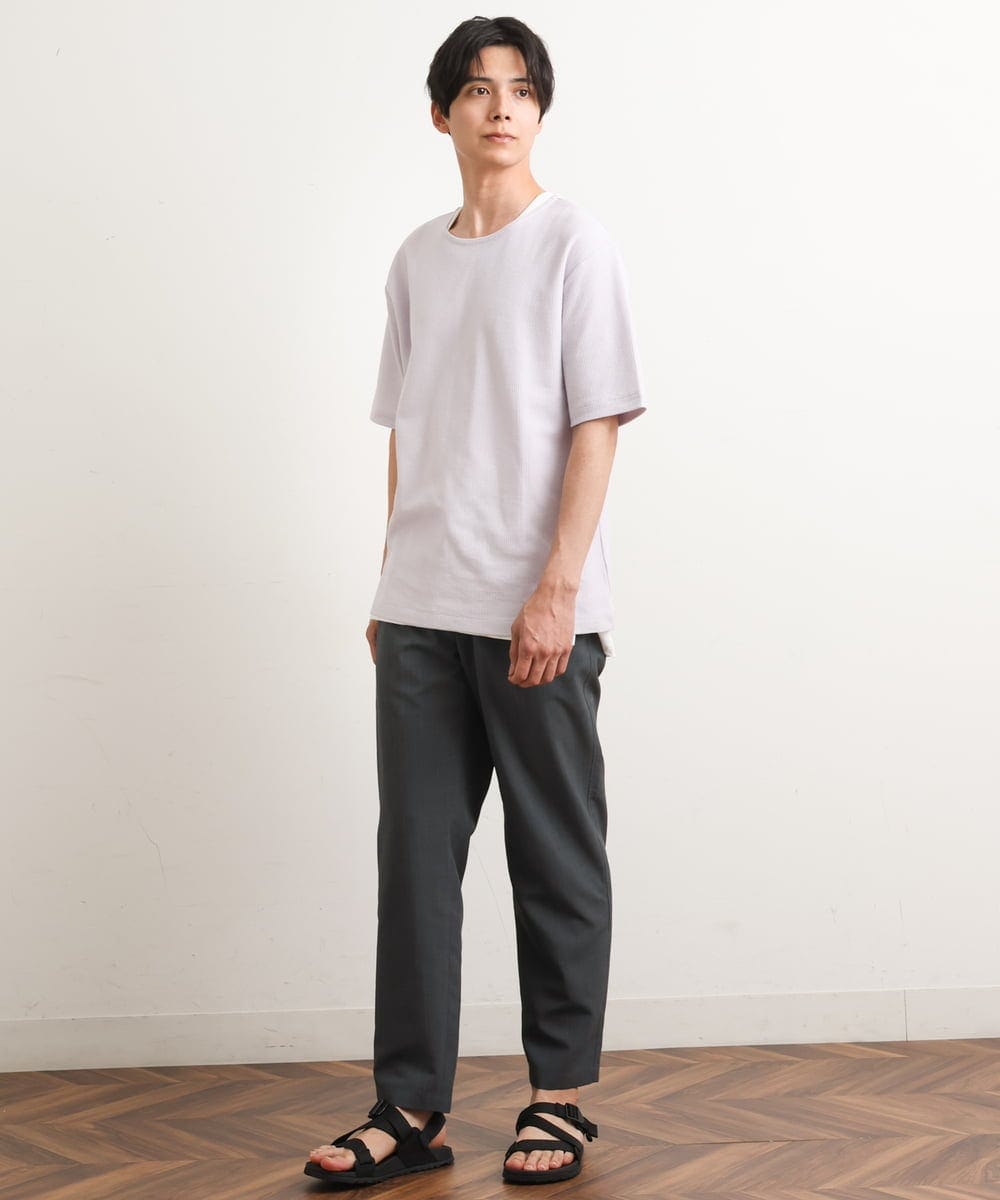 KHKGS35044 a.v.v MEN(アー・ヴェ・ヴェ) 【S-XXL/2SET】ハニカムダブルフェイスカットソー（タンクトップ付） ネイビー