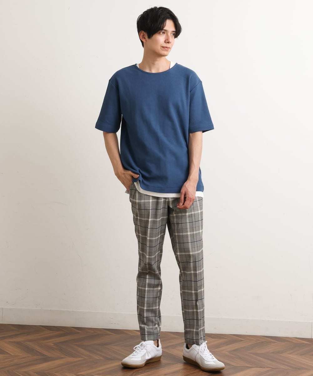 KHKGS35044 a.v.v MEN(アー・ヴェ・ヴェ) 【S-XXL/2SET】ハニカムダブルフェイスカットソー（タンクトップ付） ネイビー