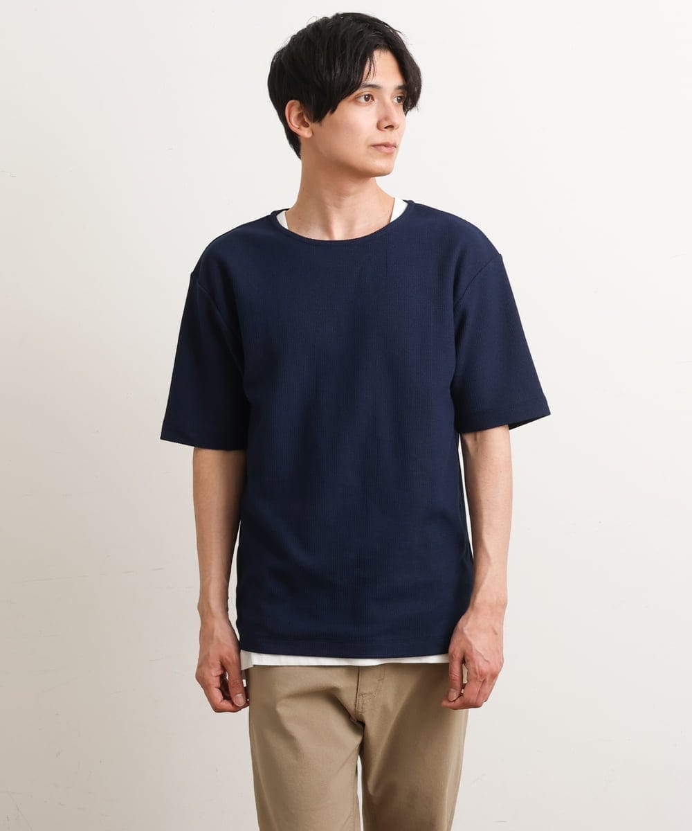 KHKGS35044 a.v.v MEN(アー・ヴェ・ヴェ) 【S-XXL/2SET】ハニカムダブルフェイスカットソー（タンクトップ付） ネイビー