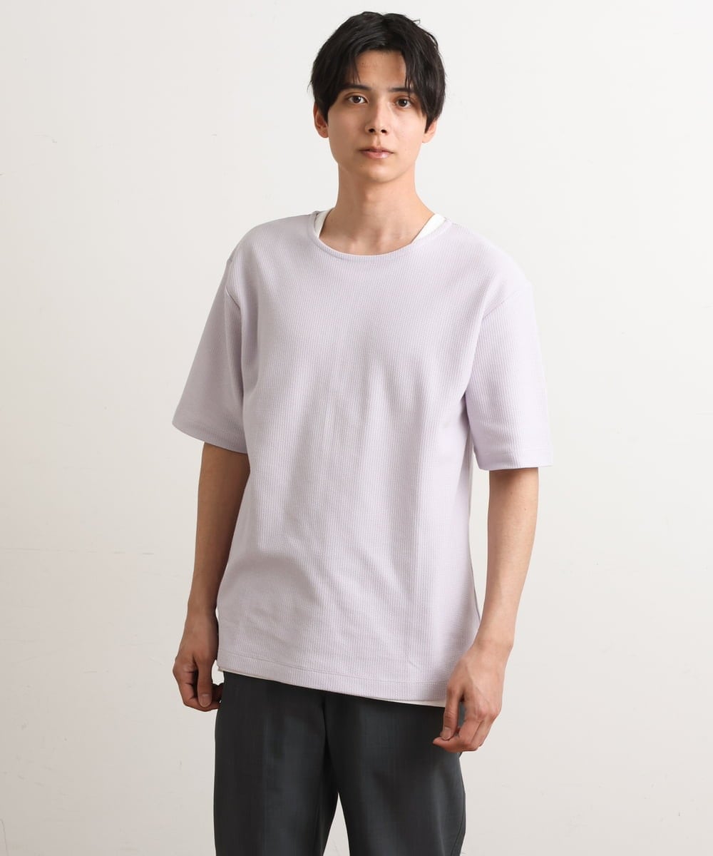 KHKGS35044 a.v.v MEN(アー・ヴェ・ヴェ) 【S-XXL/2SET】ハニカムダブルフェイスカットソー（タンクトップ付） ネイビー