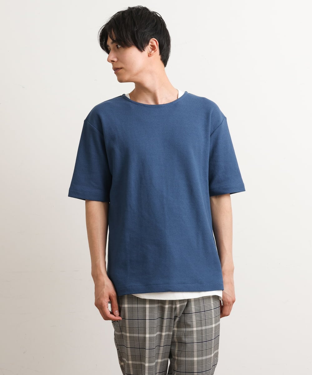 KHKGS35044 a.v.v MEN(アー・ヴェ・ヴェ) 【S-XXL/2SET】ハニカムダブルフェイスカットソー（タンクトップ付） ネイビー