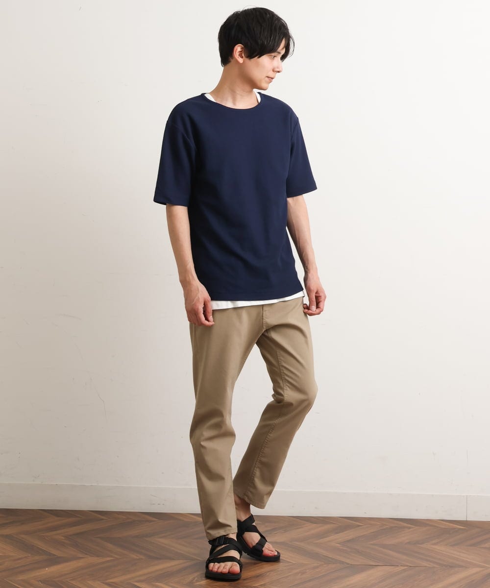 KHKGS35044 a.v.v MEN(アー・ヴェ・ヴェ) 【S-XXL/2SET】ハニカムダブルフェイスカットソー（タンクトップ付） ネイビー