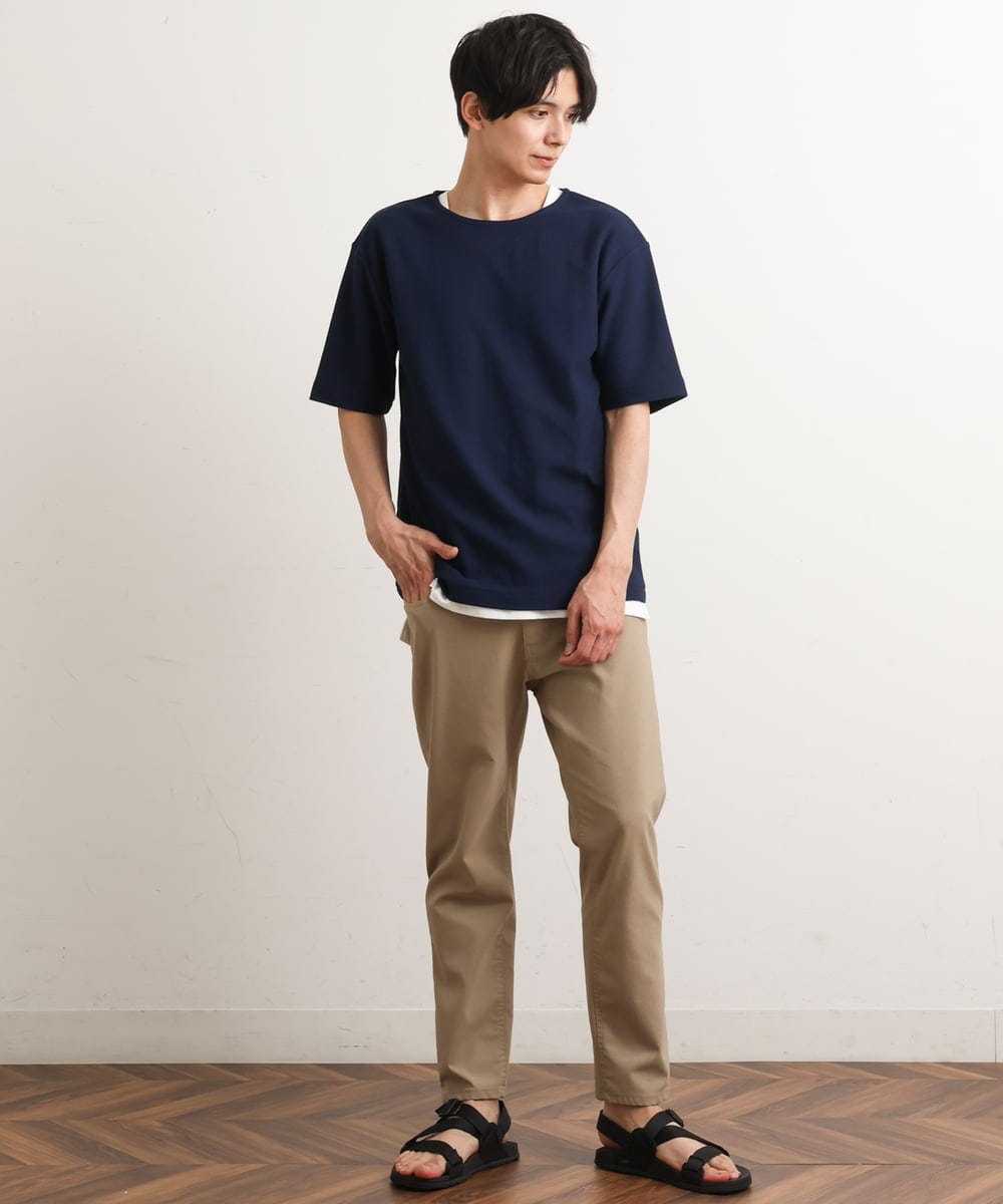 KHKGS35044 a.v.v MEN(アー・ヴェ・ヴェ) 【S-XXL/2SET】ハニカムダブルフェイスカットソー（タンクトップ付） ネイビー