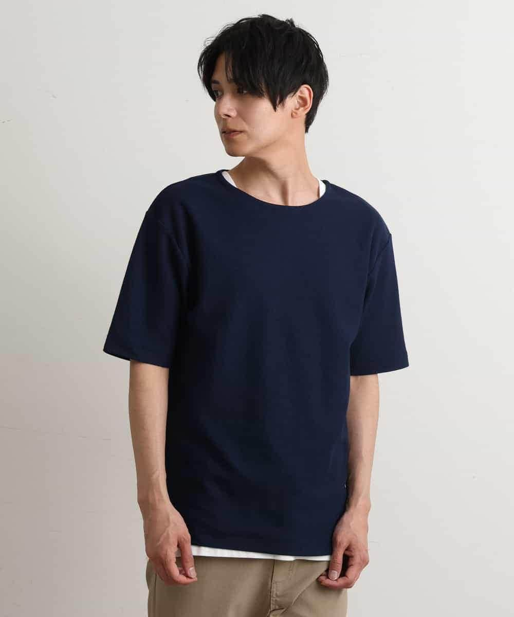 KHKGS35044 a.v.v MEN(アー・ヴェ・ヴェ) 【S-XXL/2SET】ハニカムダブルフェイスカットソー（タンクトップ付） ネイビー