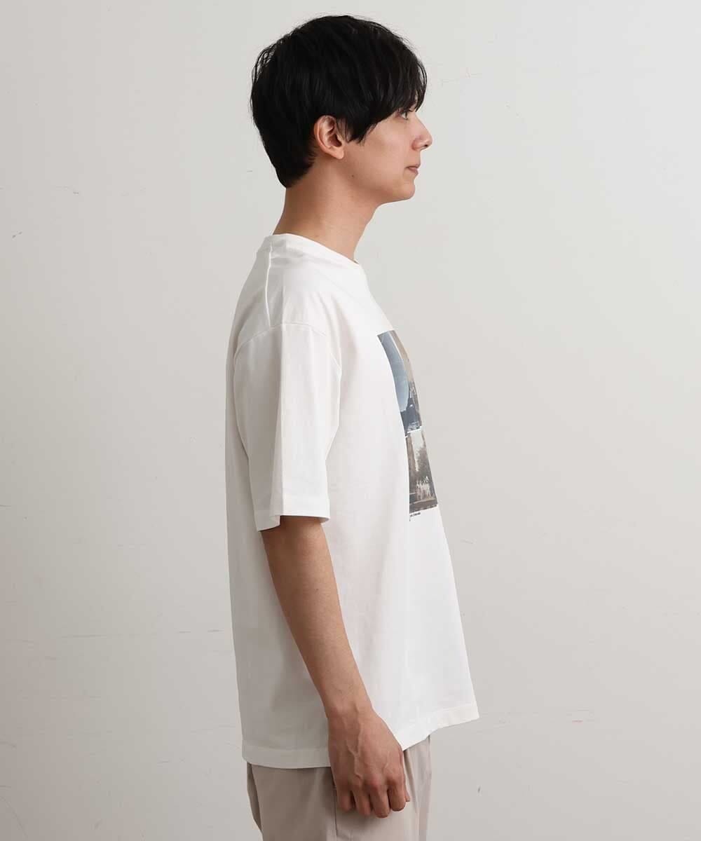 KHKGS39044 a.v.v MEN(アー・ヴェ・ヴェ) 【接触冷感】PARISフォトワイドTシャツ(TRAVELシリーズ） ホワイト