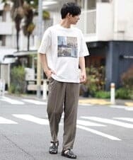 KHKGS39044 a.v.v MEN(アー・ヴェ・ヴェ) 【接触冷感】PARISフォトワイドTシャツ(TRAVELシリーズ） ホワイト