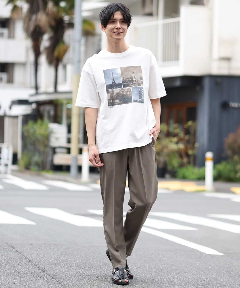 KHKGS39044 a.v.v MEN(アー・ヴェ・ヴェ) 【接触冷感】PARISフォトワイドTシャツ(TRAVELシリーズ） ホワイト