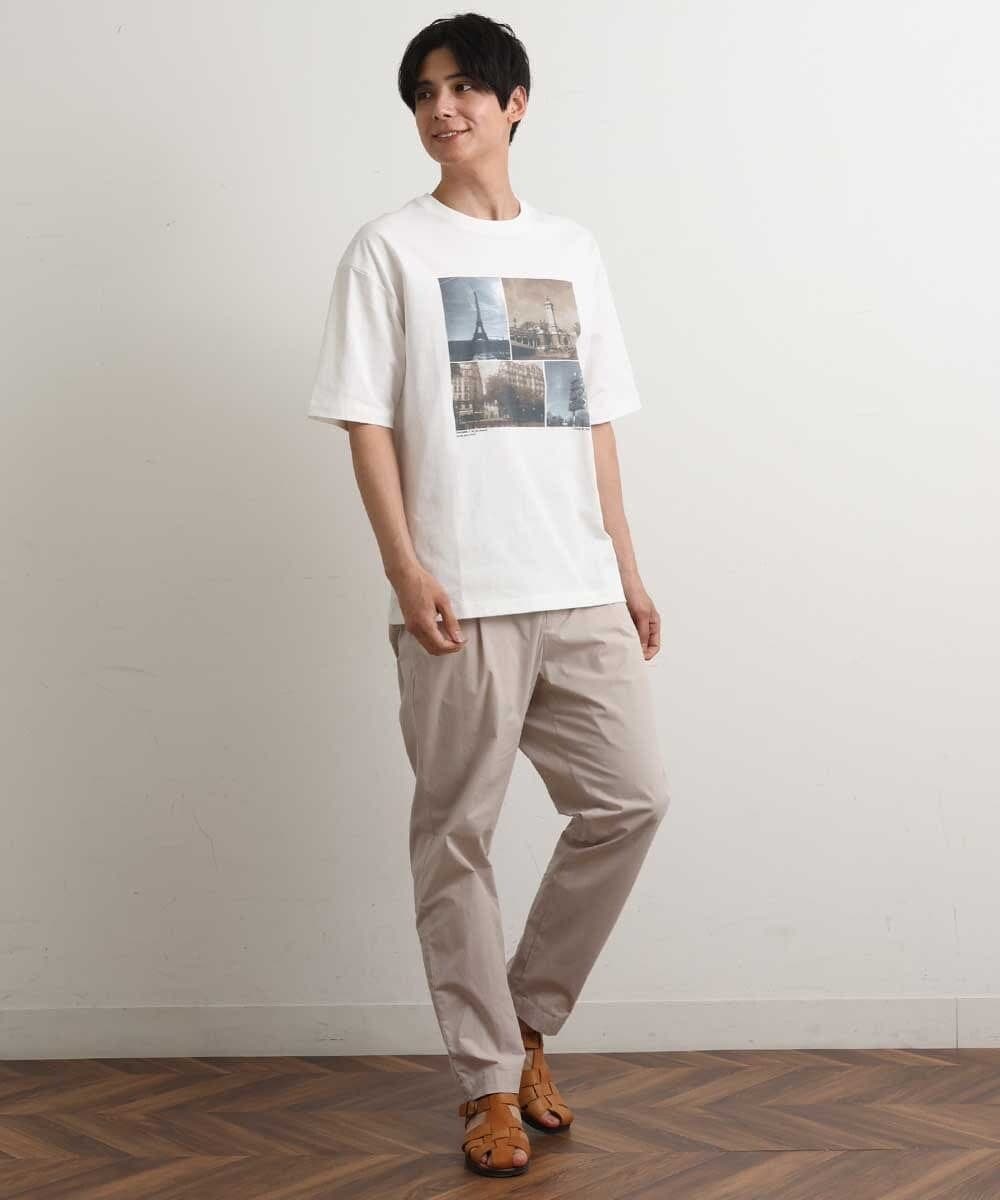 KHKGS39044 a.v.v MEN(アー・ヴェ・ヴェ) 【接触冷感】PARISフォトワイドTシャツ(TRAVELシリーズ） ホワイト