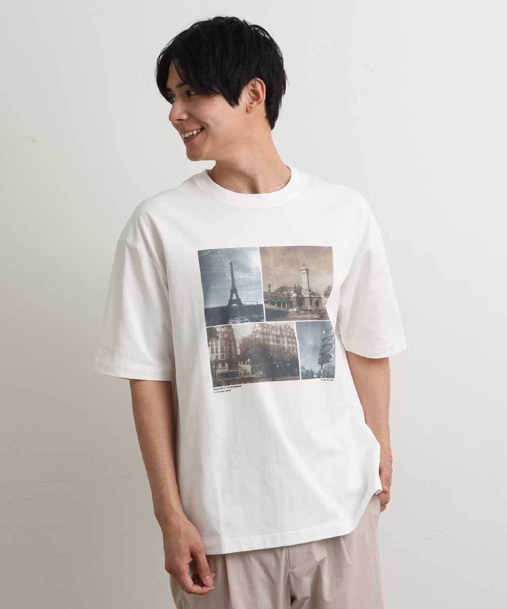 KHKGS39044 a.v.v MEN(アー・ヴェ・ヴェ) 【接触冷感】PARISフォトワイドTシャツ(TRAVELシリーズ） ホワイト