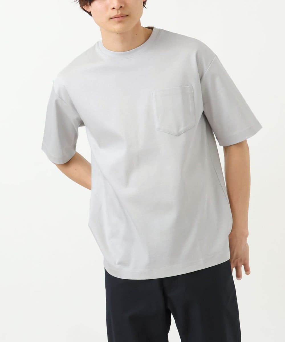 KHKGS40034 a.v.v MEN(アー・ヴェ・ヴェ) 【接触冷感/S-XXL】シルケットスムースワイドシルエットTシャツ ライトグレー