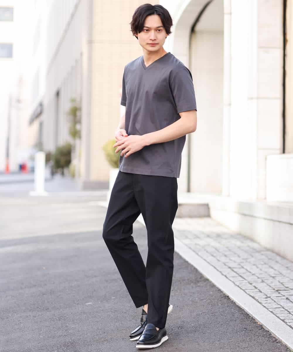 KHKGS41034 a.v.v MEN(アー・ヴェ・ヴェ) 【接触冷感/S-XXL】シルケットスムースVネックTシャツ ライトグレー