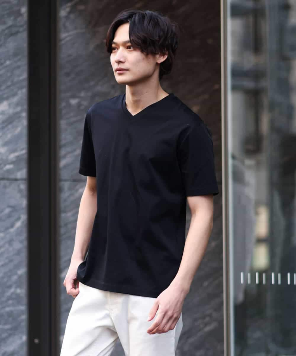 KHKGS41034 a.v.v MEN(アー・ヴェ・ヴェ) 【接触冷感/S-XXL】シルケットスムースVネックTシャツ ライトグレー