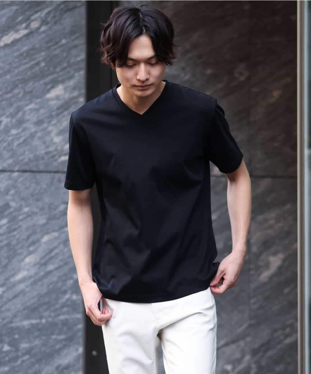 KHKGS41034 a.v.v MEN(アー・ヴェ・ヴェ) 【接触冷感/S-XXL】シルケットスムースVネックTシャツ ライトグレー