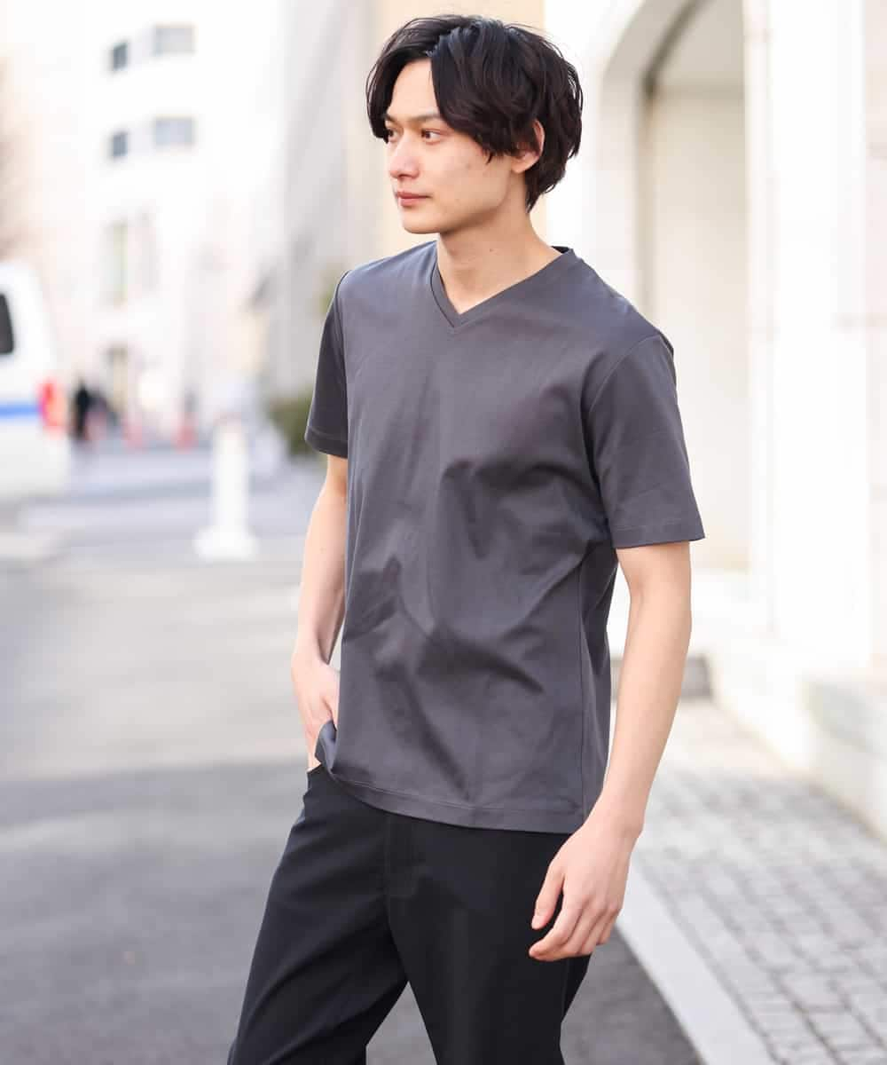 KHKGS41034 a.v.v MEN(アー・ヴェ・ヴェ) 【接触冷感/S-XXL】シルケットスムースVネックTシャツ ライトグレー