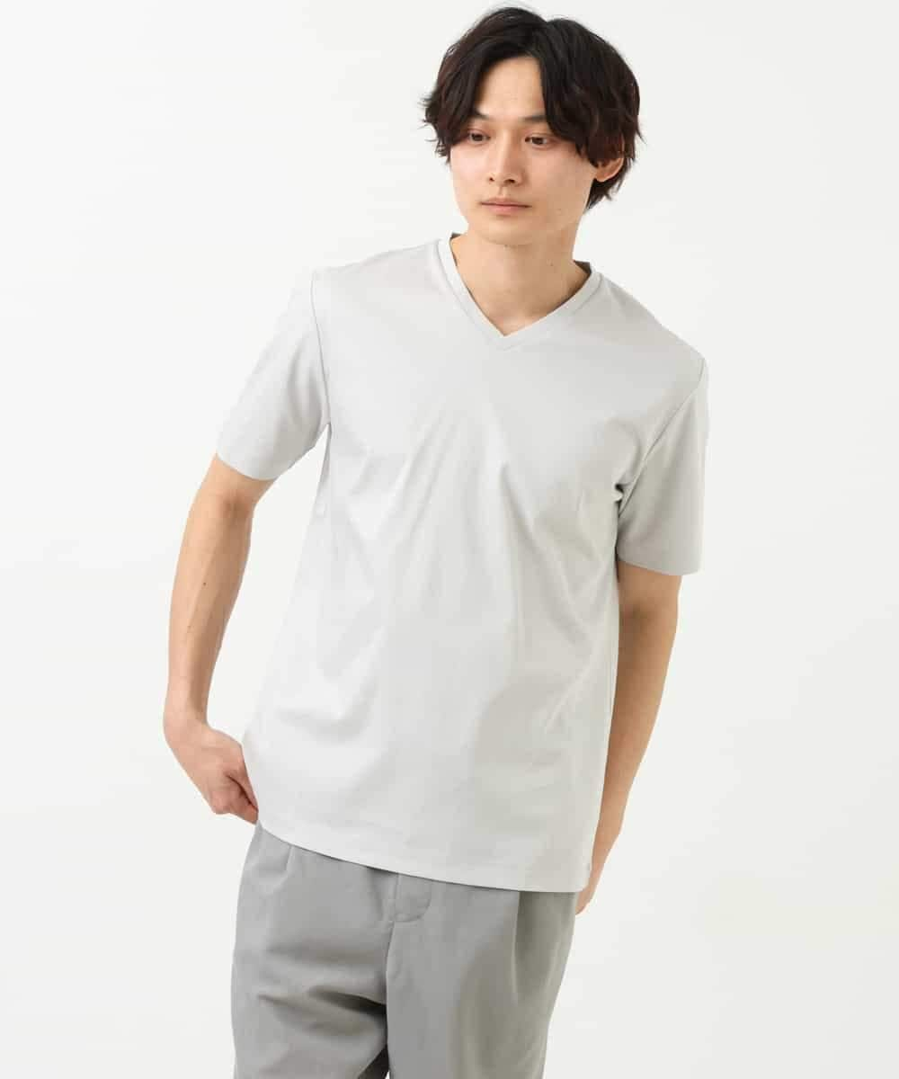 KHKGS41034 a.v.v MEN(アー・ヴェ・ヴェ) 【接触冷感/S-XXL】シルケットスムースVネックTシャツ ライトグレー