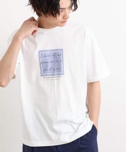 KHKGS45034 a.v.v MEN スクエアプリントセミワイドシルエットTシャツ