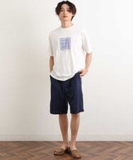 KHKGS45034 a.v.v MEN(アー・ヴェ・ヴェ) スクエアプリントセミワイドシルエットTシャツ ラベンダー