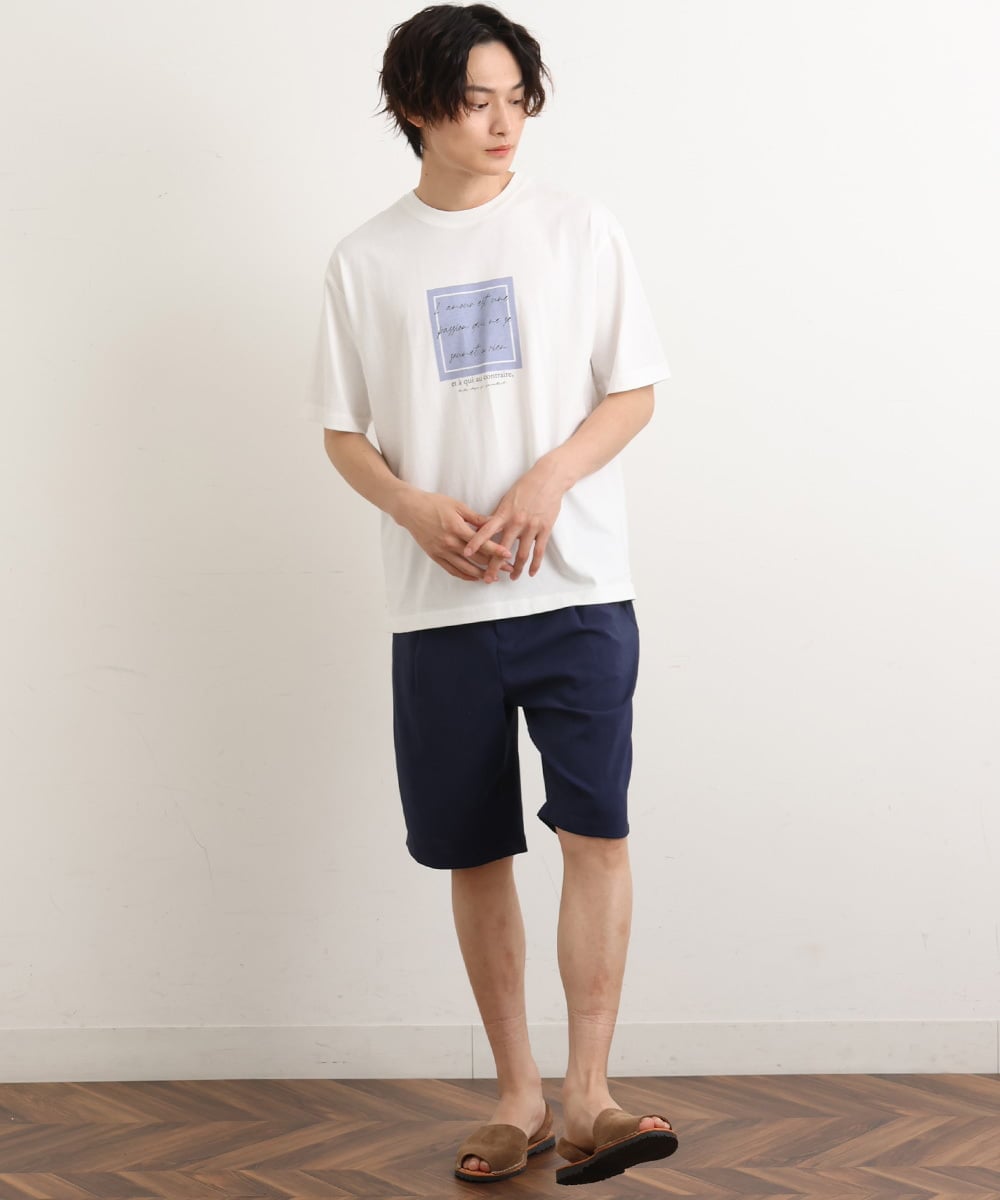 KHKGS45034 a.v.v MEN(アー・ヴェ・ヴェ) スクエアプリントセミワイドシルエットTシャツ ラベンダー