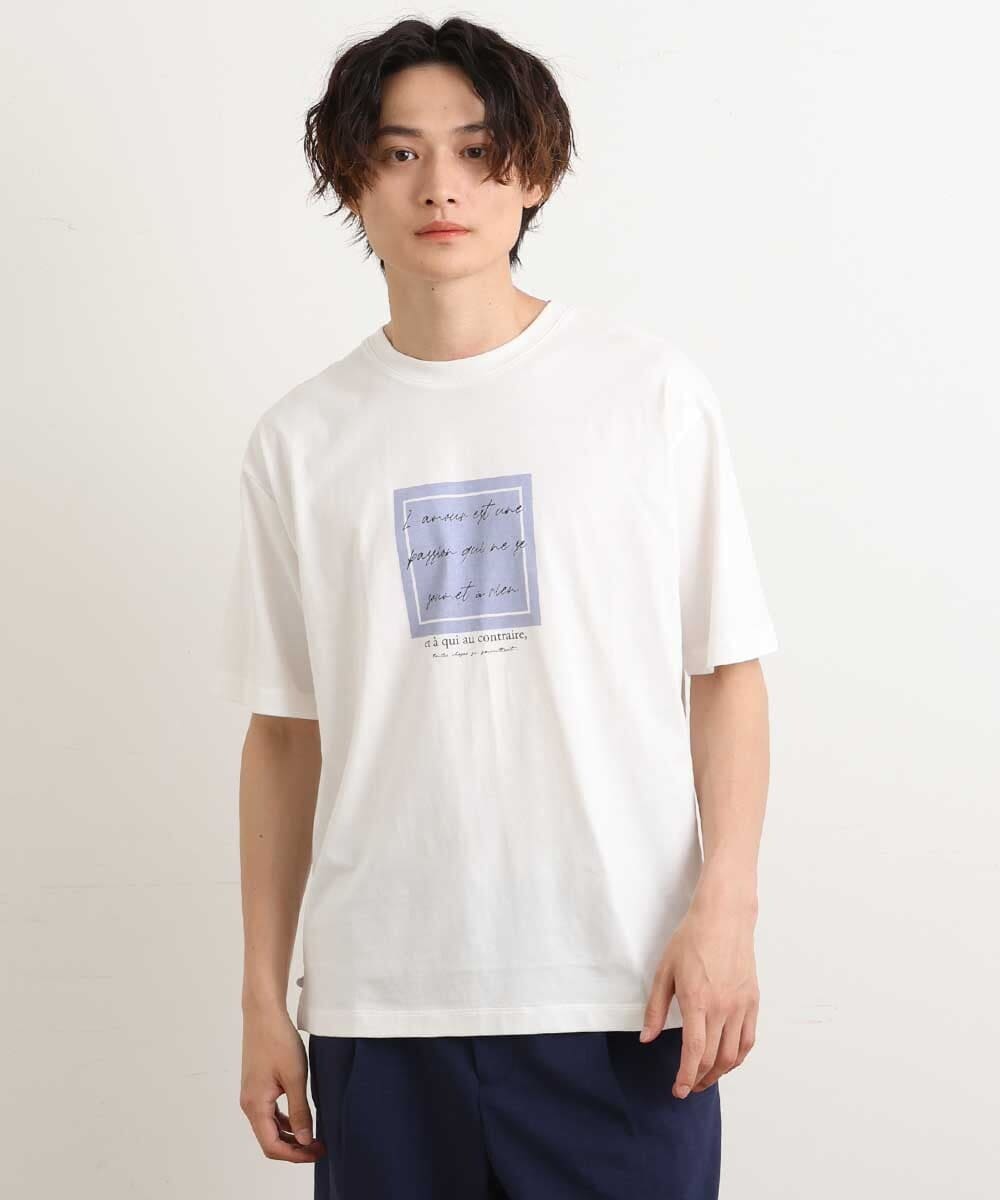 KHKGS45034 a.v.v MEN(アー・ヴェ・ヴェ) スクエアプリントセミワイドシルエットTシャツ ラベンダー