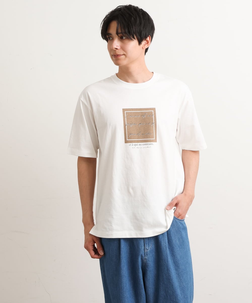 KHKGS45034 a.v.v MEN(アー・ヴェ・ヴェ) スクエアプリントセミワイドシルエットTシャツ ラベンダー