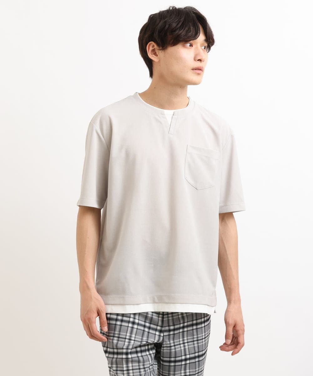 KHKGS50039 a.v.v MEN(アー・ヴェ・ヴェ) 【接触冷感/S-XXL】梨地フェイクレイヤードカットソー オレンジ