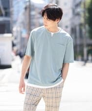 KHKGS50039 a.v.v MEN(アー・ヴェ・ヴェ) 【接触冷感/S-XXL】梨地フェイクレイヤードカットソー オレンジ