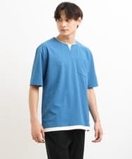 KHKGS50039 a.v.v MEN(アー・ヴェ・ヴェ) 【接触冷感/S-XXL】梨地フェイクレイヤードカットソー オレンジ