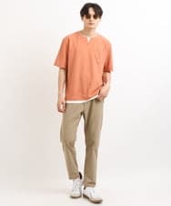 KHKGS50039 a.v.v MEN(アー・ヴェ・ヴェ) 【接触冷感/S-XXL】梨地フェイクレイヤードカットソー オレンジ