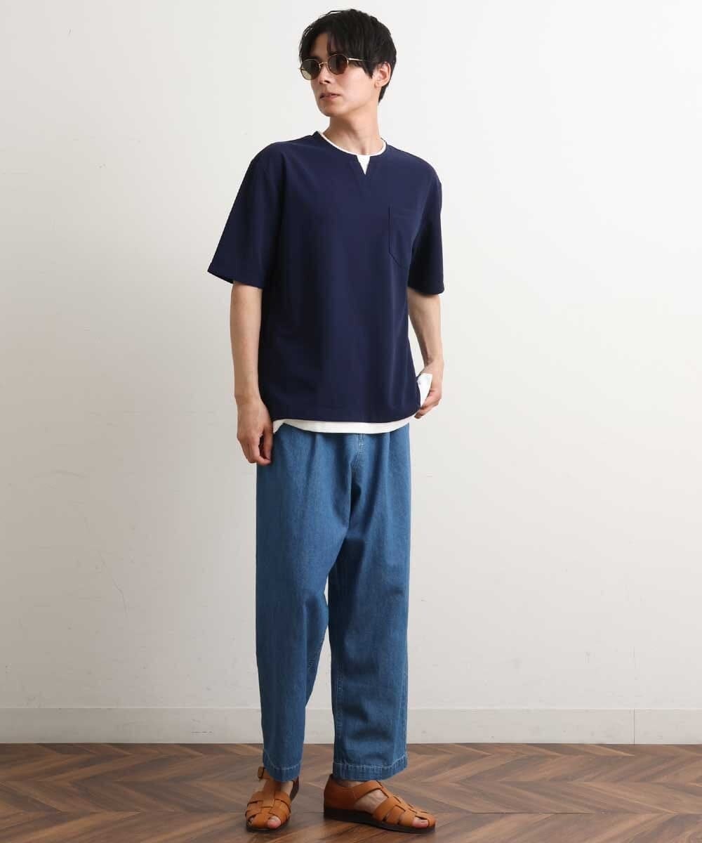 KHKGS50039 a.v.v MEN(アー・ヴェ・ヴェ) 【接触冷感/S-XXL】梨地フェイクレイヤードカットソー オレンジ