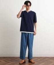 KHKGS50039 a.v.v MEN(アー・ヴェ・ヴェ) 【接触冷感/S-XXL】梨地フェイクレイヤードカットソー オレンジ