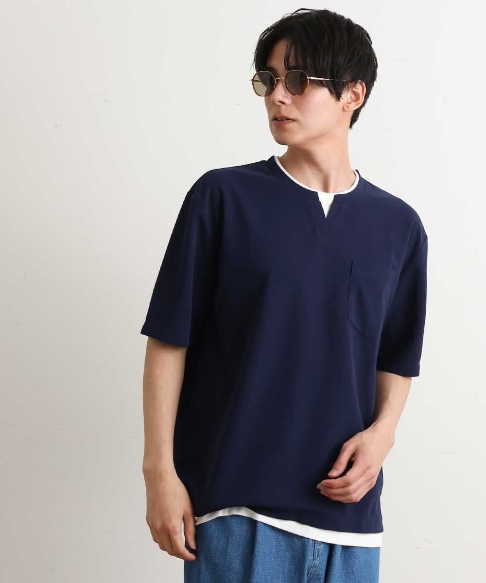 KHKGS50039 a.v.v MEN(アー・ヴェ・ヴェ) 【接触冷感/S-XXL】梨地フェイクレイヤードカットソー オレンジ