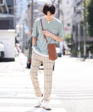 KHKGS50039 a.v.v MEN(アー・ヴェ・ヴェ) 【接触冷感/S-XXL】梨地フェイクレイヤードカットソー オレンジ