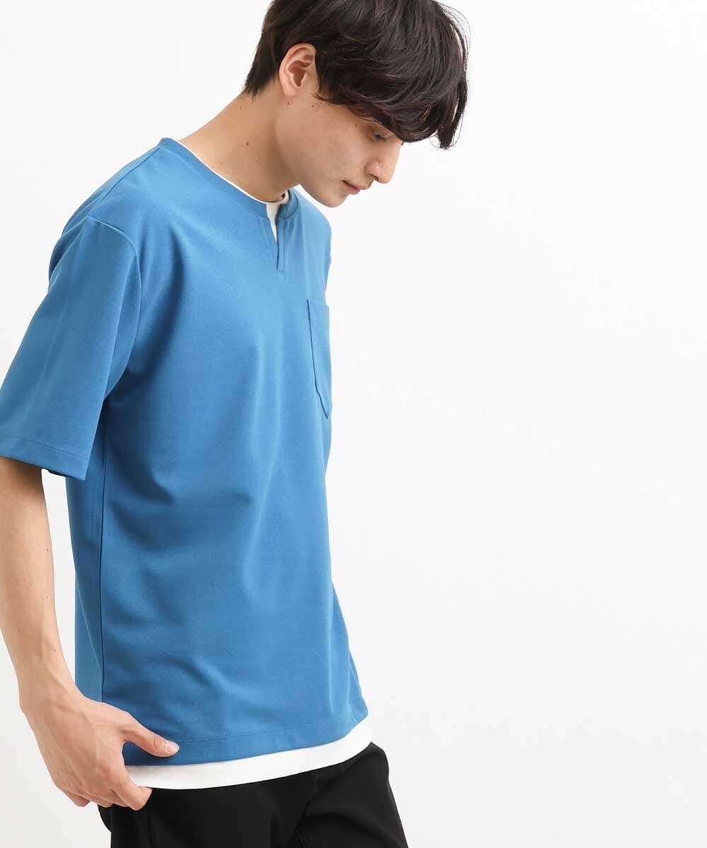 KHKGS50039 a.v.v MEN(アー・ヴェ・ヴェ) 【接触冷感/S-XXL】梨地フェイクレイヤードカットソー ブルー