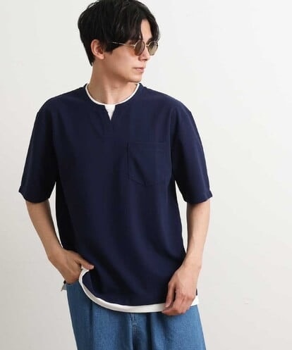 KHKGS50039 a.v.v MEN 【接触冷感/S-XXL】梨地フェイクレイヤードカットソー