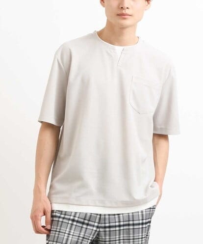 KHKGS50039 a.v.v MEN 【接触冷感/S-XXL】梨地フェイクレイヤードカットソー