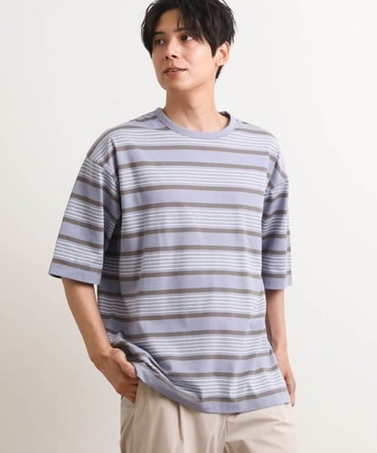 KHKGS54044 a.v.v MEN 【接触冷感】ワイドシルエットボーダーTシャツ