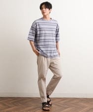 KHKGS54044 a.v.v MEN(アー・ヴェ・ヴェ) 【接触冷感】ワイドシルエットボーダーTシャツ ライトブルー