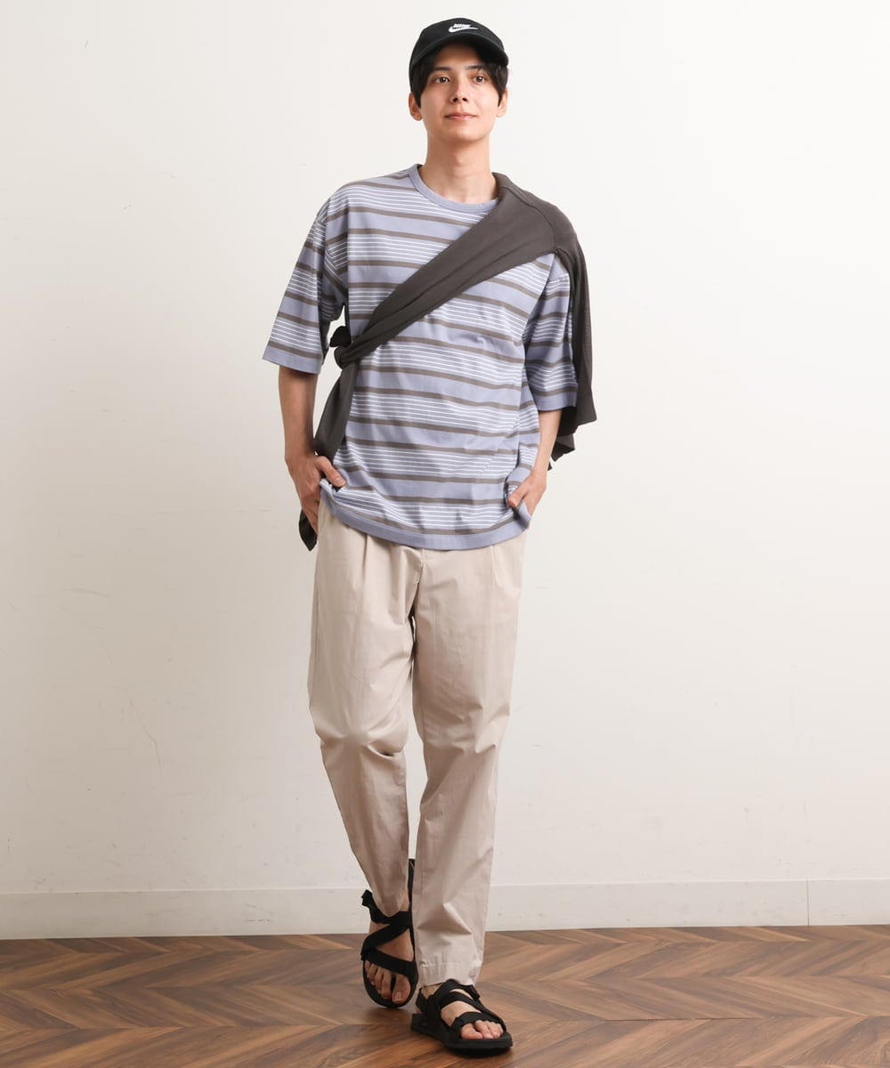 KHKGS54044 a.v.v MEN(アー・ヴェ・ヴェ) 【接触冷感】ワイドシルエットボーダーTシャツ ライトブルー