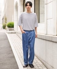 KHKGS54044 a.v.v MEN(アー・ヴェ・ヴェ) 【接触冷感】ワイドシルエットボーダーTシャツ ライトブルー