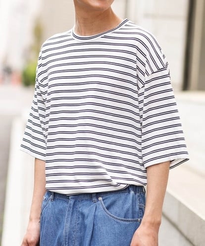 KHKGS54044 a.v.v MEN 【接触冷感】ワイドシルエットボーダーTシャツ