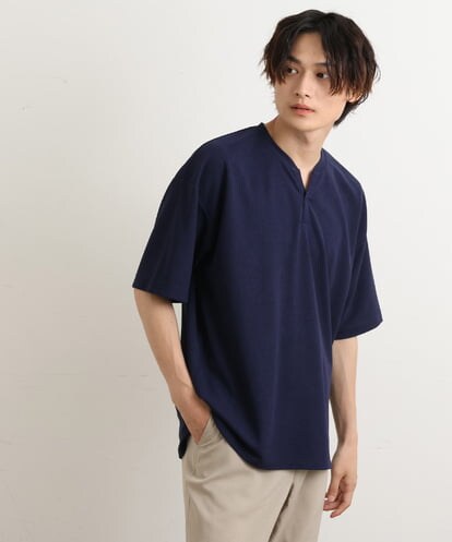 KHKGS59044 a.v.v MEN 梨地ヘンリーネックワイドシルエットカットソー